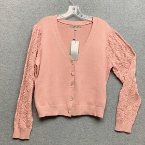 Daniel Rainn Cardigan Large Pink Crochet Lace Sleeve Coquette Cottagecore Twee